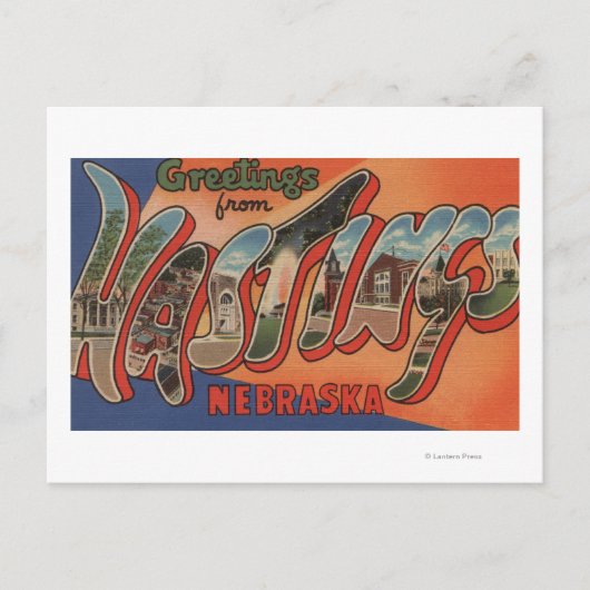 ネブラスカ州ヘイスティングス – 大きな文字のシーン ポストカード (正面)