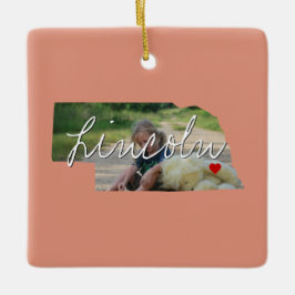 ネブラスカ州写真の挿入物と町名 セラミックオーナメント