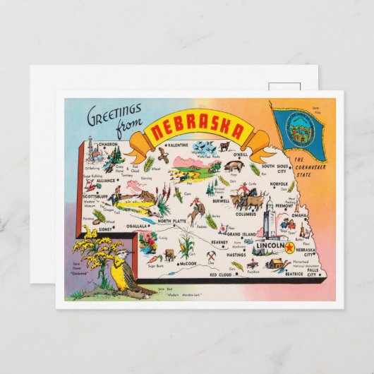 ネブラスカ州地図ヴィンテージ旅行からの挨拶 ポストカード (正面/裏面)