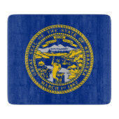 ネブラスカ州旗の付いた小さなガラス板 カッティングボード (正面)