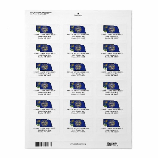 ネブラスカ州旗の州と州花ゴールデンロッド ラベル (フルシート)