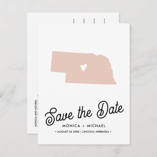 ネブラスカ州目的地ウェディング任意の色 案内ポストカード (正面/裏面)