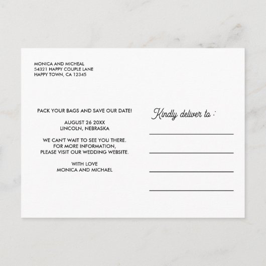 ネブラスカ州目的地ウェディング任意の色 案内ポストカード (裏面)