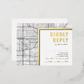 ネブラスカ・ラブロケーター・オマハ | RSVP返信 箔招待状ポストカード (正面/裏面)