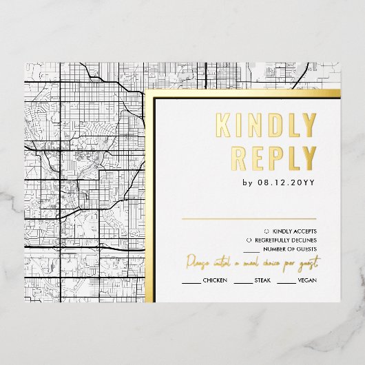 ネブラスカ・ラブロケーター・オマハ | RSVP返信 箔招待状ポストカード (正面)