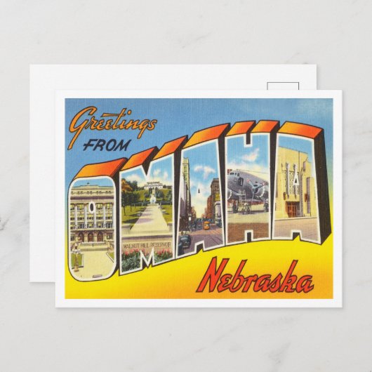 ネブラスカ・ヴィンテージ・トラベルオマハからの挨拶 ポストカード (正面/裏面)