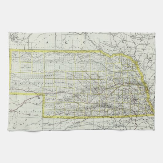 ネブラスカ(1889年)のヴィンテージの地図 キッチンタオル (横)