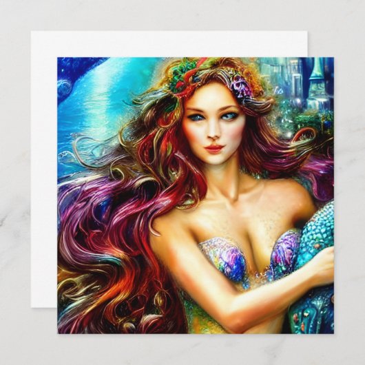 ネプチューンの娘のファンタジーアートグリーティングカード (正面/裏面)
