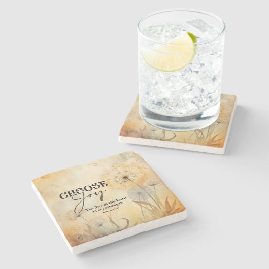 ネヘミヤ8:10主なる聖書聖句の花の喜び ストーンコースター (横)