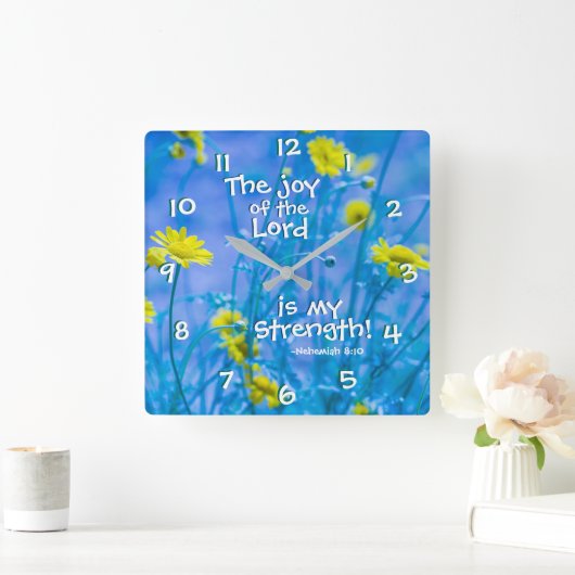 ネヘミヤ8:10主の喜びは私の力である スクエア壁時計 (ホーム)