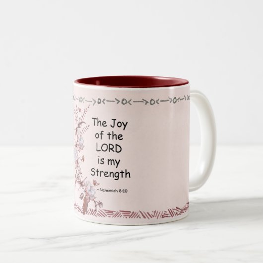 ネヘミヤ8:10主の喜びは私の力である ツートーンマグカップ (正面右)