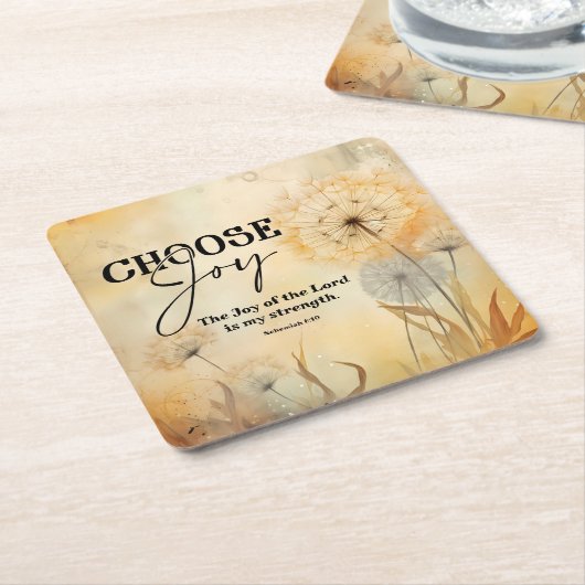 ネヘミヤ8:10主の喜び聖書ダンデロン スクエアペーパーコースター (アングル)
