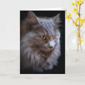ネベラング・ロングヘア・ロシアンブルーの猫の肖像画  カード (黄色い花)