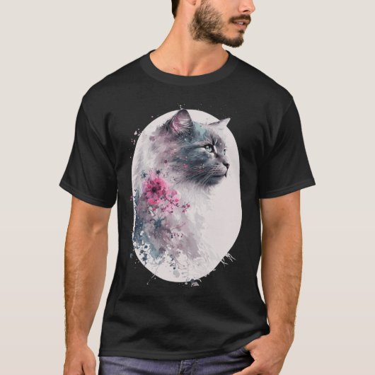 ネベルンキャットさくらんぼブロッサム日本の桜 Tシャツ (正面)