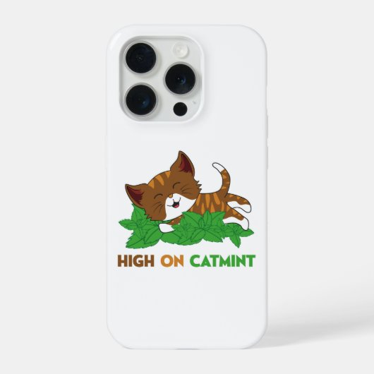 ネペタ・キャットミントに酔う猫の面白イラスト iPhoneケース (裏面)