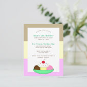 ネポリタンストライプアイスクリームサンデ誕生日招待状 ポストカード (スタンド正面)