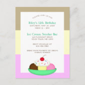ネポリタンストライプアイスクリームサンデ誕生日招待状 ポストカード (正面)