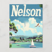 ネルソンニュージーランドヴィンテージトラベルイラストレーション ポストカード (正面)