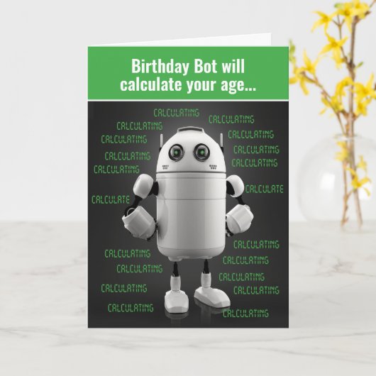 ネルディおもしろいーロボットが年齢誕生日カードを計算 カード (黄色い花)