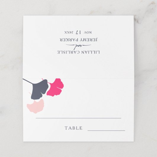 ネーはっきりしたビーモダン·ピンク·イチョ結婚葉の プレイスカード (外部開封)