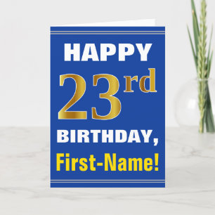 ネーはっきりしたムカード付き、青、フェイク金ゴールド23番目の誕生日 カード