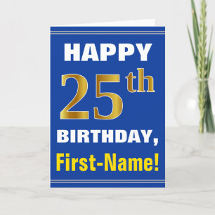ネーはっきりしたムカード付き、青、フェイク金ゴールド25番目の誕生日 カード