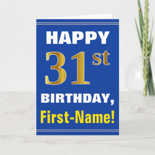 ネーはっきりしたムカード付き、青、フェイク金ゴールド31番目の誕生日 カード