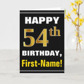 ネーはっきりしたムカード付き、黒、フェイク金ゴールド54番目の誕生日 カード (黄色い花)