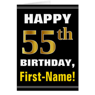 ネーはっきりしたムカード付き、黒、フェイク金ゴールド55番目の誕生日