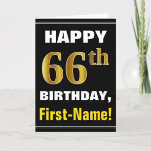 ネーはっきりしたムカード付き、黒、フェイク金ゴールド66番目の誕生日 カード