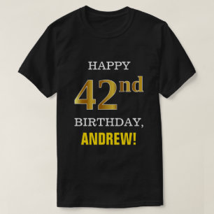 ネーはっきりしたムシャフェイクツ付き、黒、金ゴールド42誕生日 Tシャツ