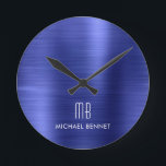 ネーエレガントビーブルーブラシ仕上げメタル ラウンド壁時計<br><div class="desc">パーソナライズされたNavy エレガント Blue Brushed Round Clock</div>