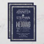ネーシンプルビーブルーシルバーグリッターセー結婚キンズ 招待状 (正面/裏面)