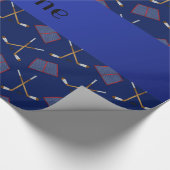 ネーパーソナライズされたビーブルーホッケーパターン ラッピングペーパー (角)