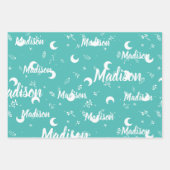 ネーパーソナライズされたム鮮やかターコイズブルーガール ラッピングペーパーシート (正面2)