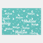 ネーパーソナライズされたム鮮やかターコイズブルーガール ラッピングペーパーシート (正面)