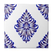 ネービエレガントーブルーアンドホワイトダマスクパターン