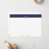 ネービエレガントーブルースタイリッシュ金ゴールド ノートカード (正面/裏面インサイチュ)