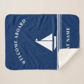 ネービエレガントーブルー航海のボートネーム文字 シェルパブランケット (正面(横))