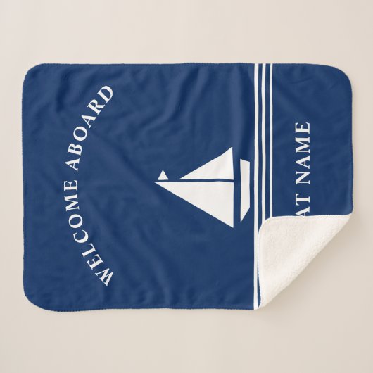 ネービエレガントーブルー航海のボートネーム文字 シェルパブランケット (正面(横))