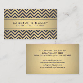 ネービエレガントーブルー&金ゴールドフォフェイクイルの山形模様 名刺