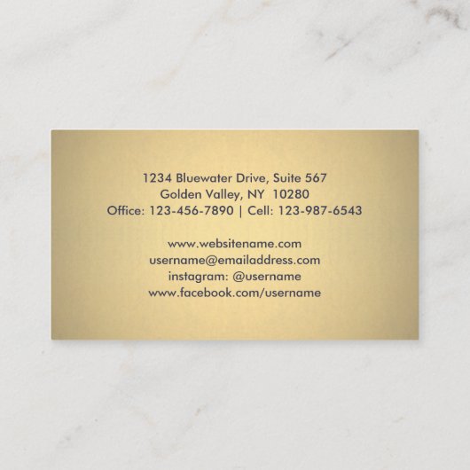 ネービエレガントーブルー&金ゴールドフォフェイクイルの山形模様 名刺 (裏面)