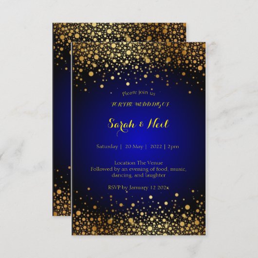 ネービエレガントーブ王室のルー金ゴールド結婚式招待状 サンキューカード (正面/裏面)