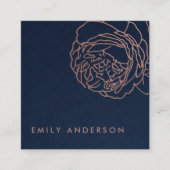 ネービエレガントー赤面ピンクロ王室のーズ金ゴールドフローラ スクエア名刺 (正面)