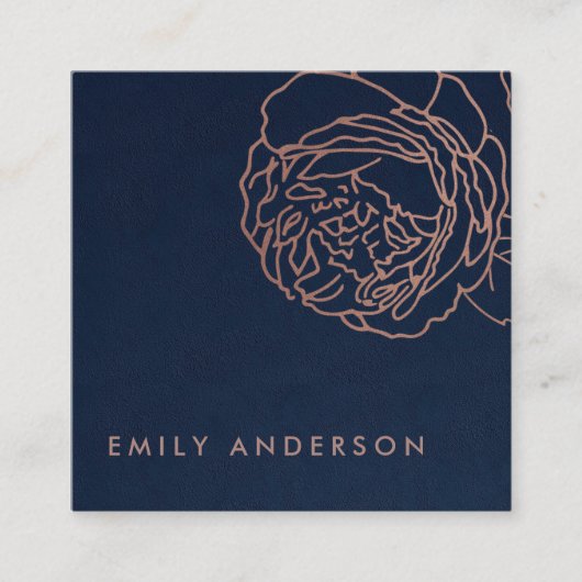 ネービエレガントー赤面ピンクロ王室のーズ金ゴールドフローラ スクエア名刺 (正面)