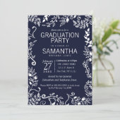 ネービエレガントー·ブルー·アンド·ホワイト·フローラ卒業 招待状 (スタンド正面)