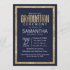 ネービエレガントー·ブルー·金ゴールド·シークイン卒業 招待状