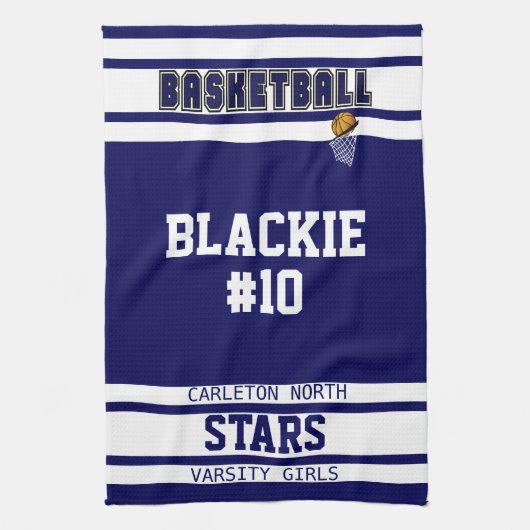 ネービカスタムー·ブルー·アンド·ホワイト·スポーツ·バスケットボール キッチンタオル (縦)