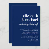 ネービミニマルーカップルズ男の赤ちゃんシャワー 招待状 (正面/裏面)