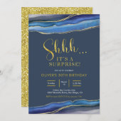 ネービモダンーブルーアゲートサプライズ誕生日 招待状 (正面/裏面)